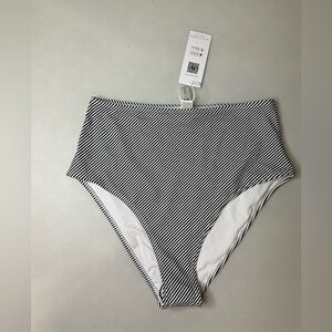Cupshe Blk/White Stripe High Waist Bikini Bottoms Large NWT